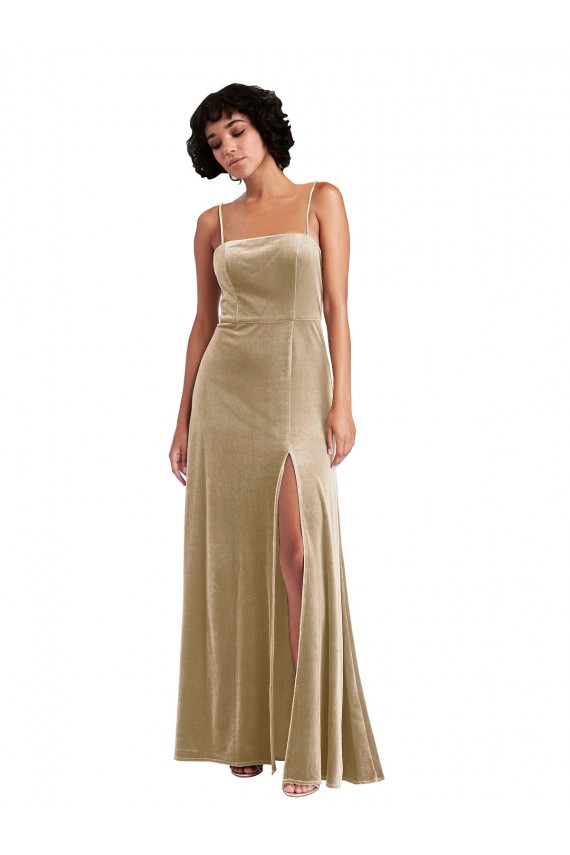 Discount Sleeveless Champagne Low Back A-Line Square Neck Prom Dress Canada