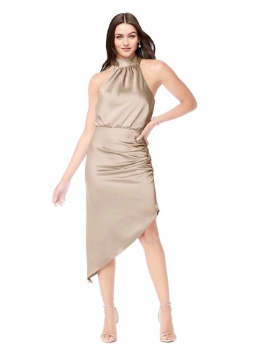 Discount Sleeveless Champagne Pink A-Line Halter Neck High Low Prom Dress Canada