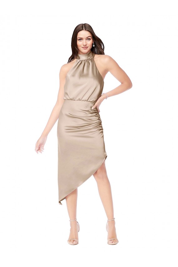 Discount Sleeveless Champagne Pink A-Line Halter Neck High Low Prom Dress Canada