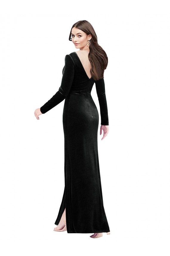 Discount Long Sleeves Black V-Back Column V-Neck Prom Dress Canada
