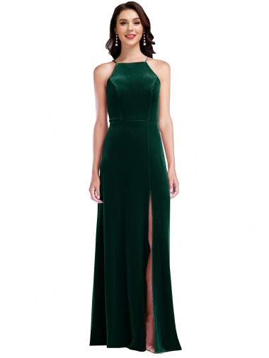 Discount Sleeveless Dark Green A-Line Halter Neck Prom Dress Canada