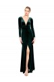 Discount Long Sleeves Dark Green Open Back A-Line V-Neck Black Tie Prom Dress Canada