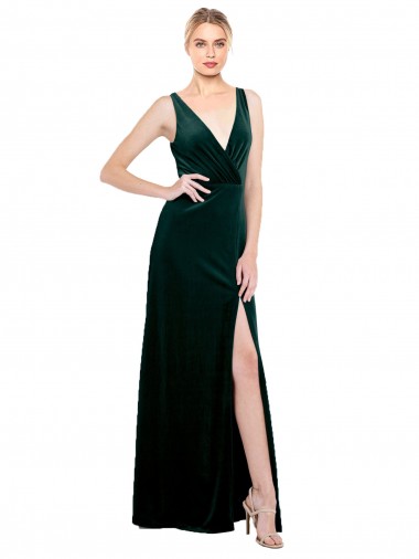 Discount Sleeveless Dark Green V-Back A-Line V-Neck Black Tie Prom Dress Canada