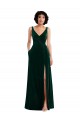 Discount Sleeveless Dark Green V-Back A-Line V-Neck Stretch Velvet Prom Dress Canada