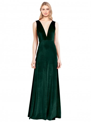 Discount Sleeveless Dark Green V-Back A-Line V-Neck Prom Dress Canada