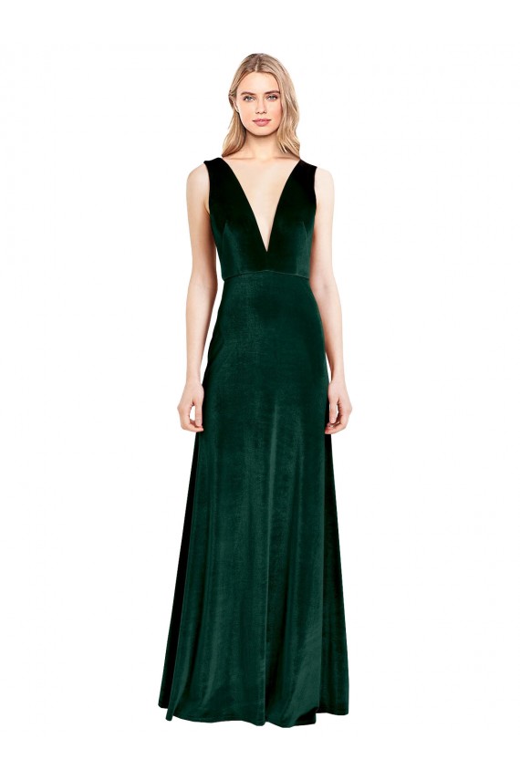 Discount Sleeveless Dark Green V-Back A-Line V-Neck Prom Dress Canada
