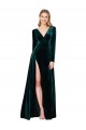 Discount Long Sleeves Dark Green A-Line V-Neck Black Tie Prom Dress Canada