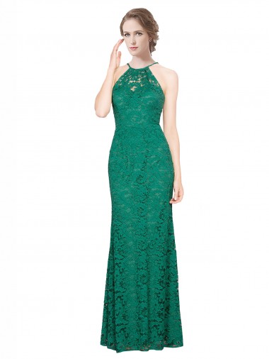 Discount Sleeveless Dark Green Low Back Mermaid Halter Neck Prom Dress Canada