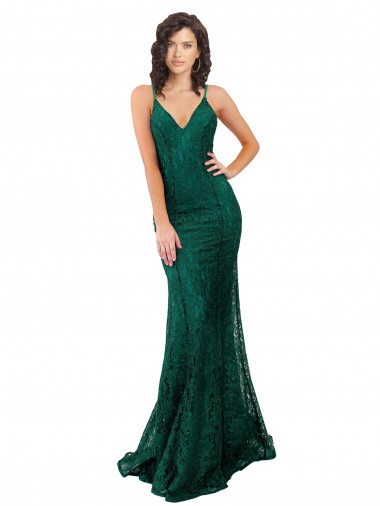 Discount Sleeveless Dark Green Open Back Mermaid V-Neck Black Tie Prom Dress Canada