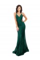 Discount Sleeveless Dark Green Open Back Mermaid V-Neck Black Tie Prom Dress Canada