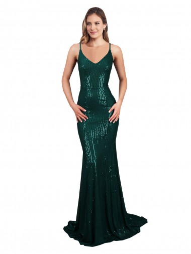 Discount Sleeveless Dark Green Low Back Mermaid V-Neck Prom Dress Canada