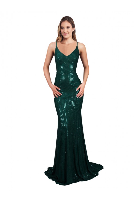 Discount Sleeveless Dark Green Low Back Mermaid V-Neck Prom Dress Canada