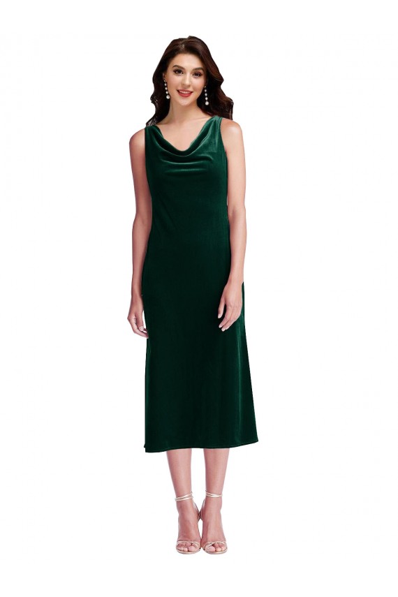 Discount Sleeveless Dark Green V-Back Sheath Cowl Neck Prom Dress Canada