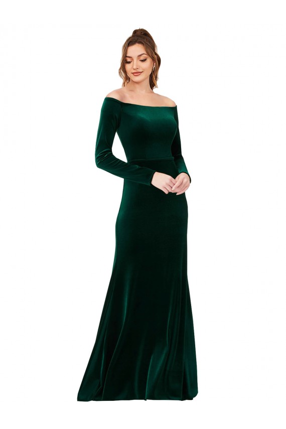 Discount Long Sleeves Dark Green Sheath Off the Shoulder Prom Dress Canada