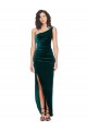 Discount Sleeveless Dark Green Low Back Sheath One Shoulder High Low Prom Dress Canada