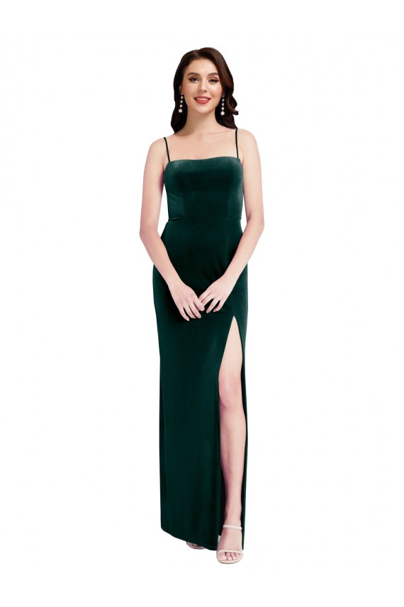 Discount Sleeveless Dark Green Low Back Sheath Spaghetti Straps Prom Dress Canada