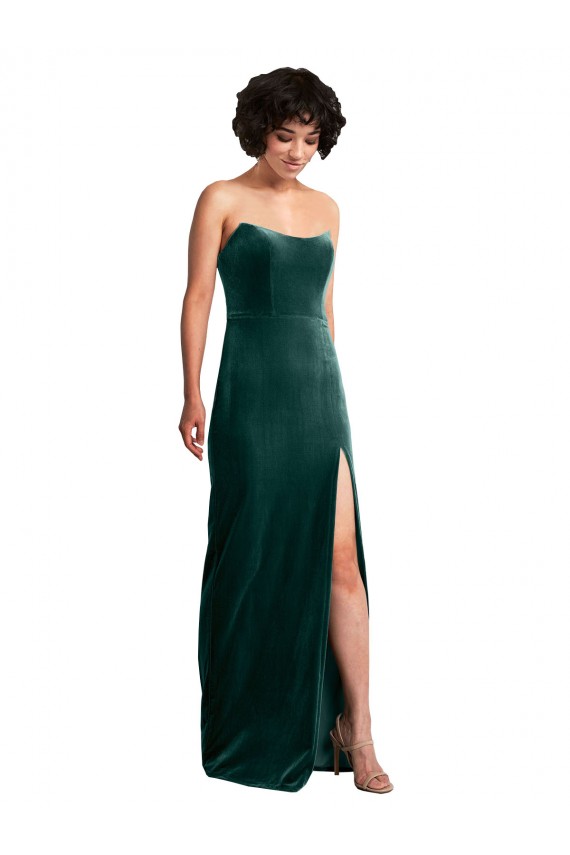 Discount Sleeveless Dark Green Low Back Sheath Strapless Black Tie Prom Dress Canada