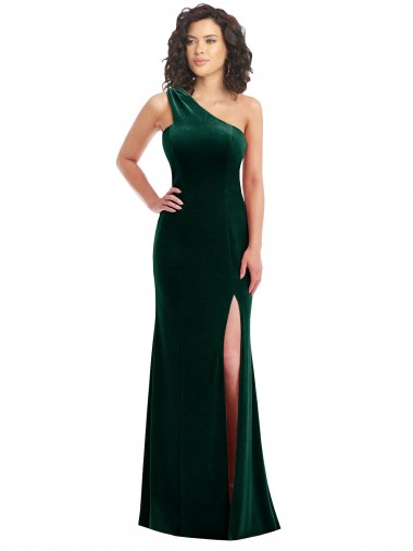 Discount Sleeveless Dark Green Trumpet One Shoulder Black Tie Prom Dress Canada