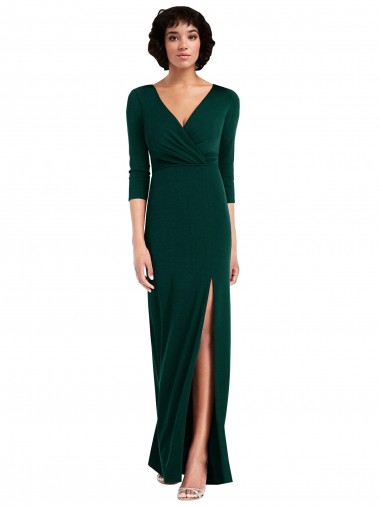 Discount Long Sleeves Dark Green V-Back Trumpet V-Neck Prom Dress Canada