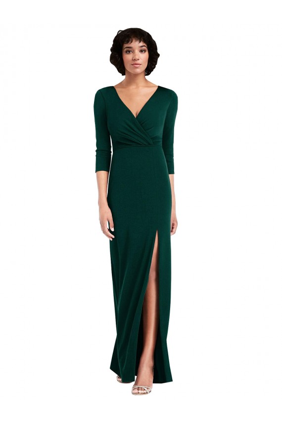 Discount Long Sleeves Dark Green V-Back Trumpet V-Neck Prom Dress Canada