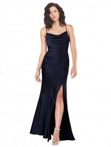 Discount Sleeveless Dark Navy A-Line Cowl Neck Black Tie Prom Dress Canada
