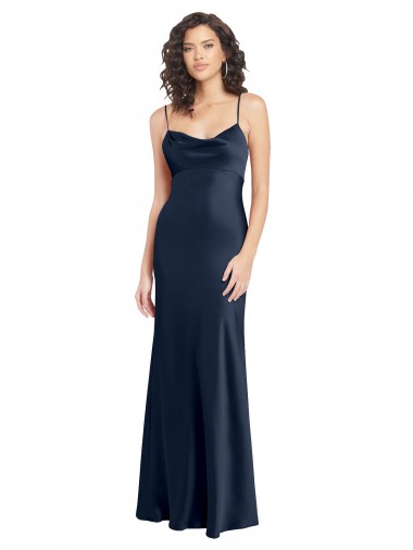 Discount Sleeveless Dark Navy Open Back A-Line Cowl Neck Black Tie Prom Dress Canada
