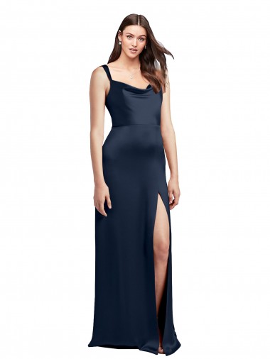 Discount Sleeveless Dark Navy Low Back A-Line Cowl Neck Prom Dress Canada