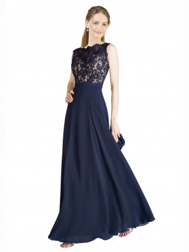 Discount Sleeveless Dark Navy V-Back A-Line Illusion Neck Prom Dress Canada
