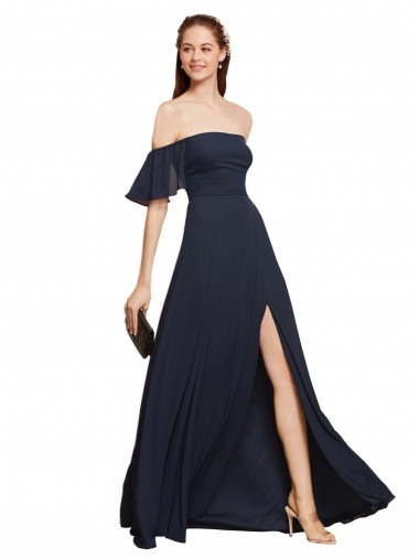 Discount Sleeveless Dark Navy Off the Shoulder Prom Dress Canada