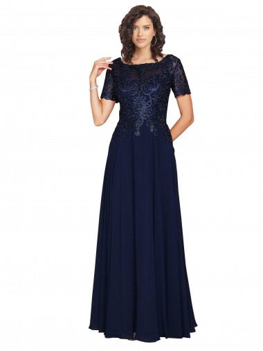 Discount Short Sleeves Dark Navy A-Line Round Neck Prom Dress Canada