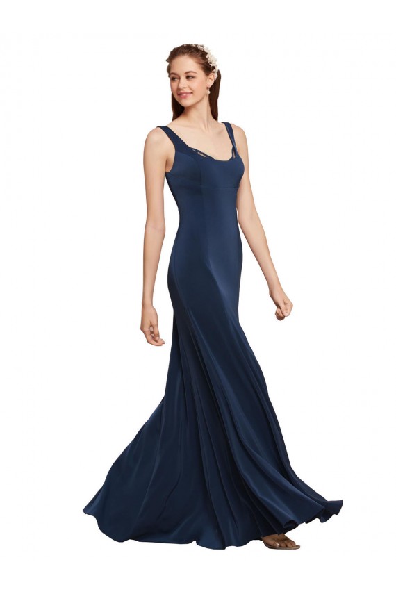 Discount Sleeveless Dark Navy Low Back A-Line Round Neck Prom Dress Canada