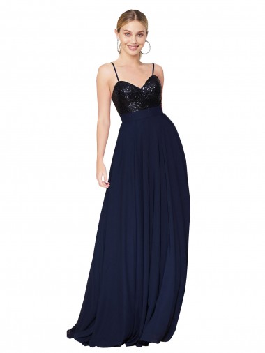 Discount Sleeveless Dark Navy A-Line Spaghetti Straps Prom Dress Canada