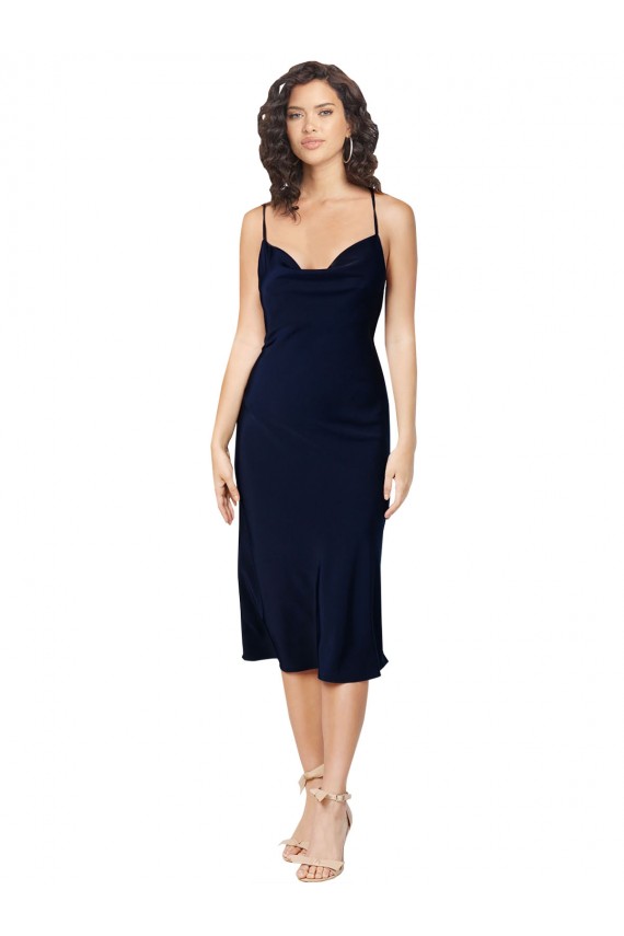 Discount Sleeveless Dark Navy Criss Cross Open Back A-Line Spaghetti Straps Prom Dress Canada