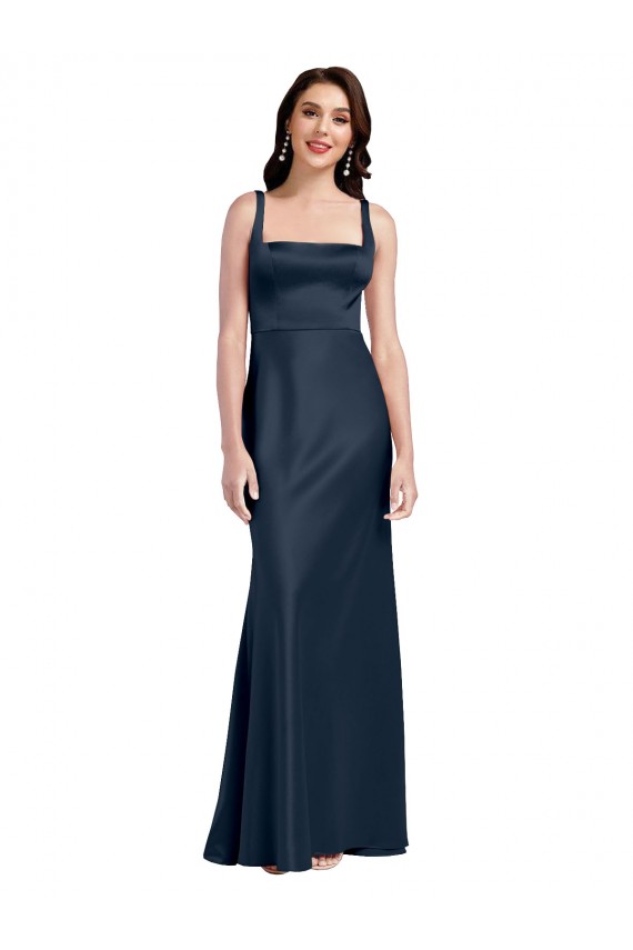 Discount Sleeveless Dark Navy Low Back A-Line Square Neck Prom Dress Canada