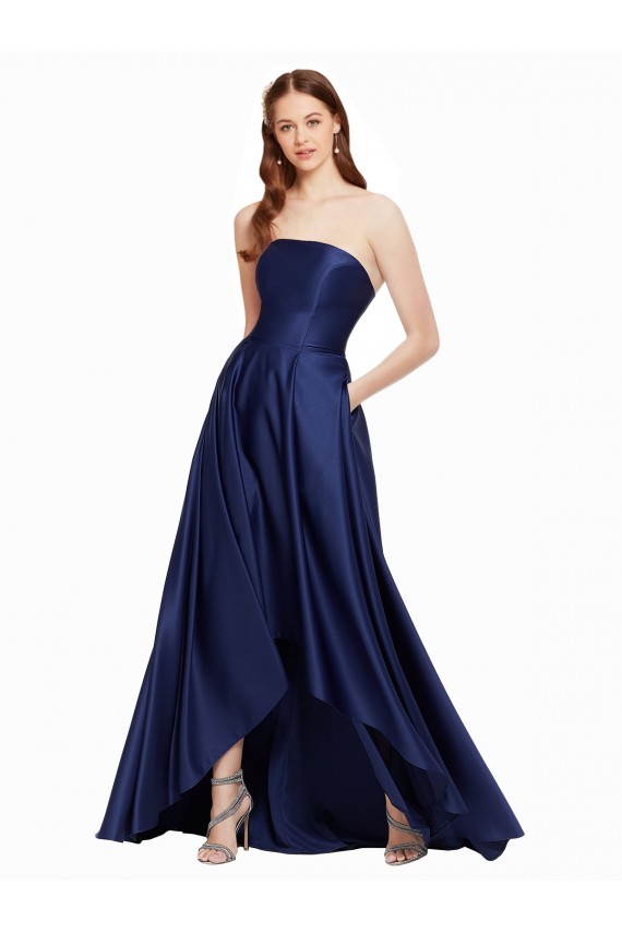 Discount Sleeveless Dark Navy Low Back A-Line Strapless High Low Prom Dress Canada