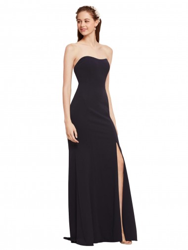 Discount Sleeveless Dark Navy Low Back A-Line Strapless Prom Dress Canada
