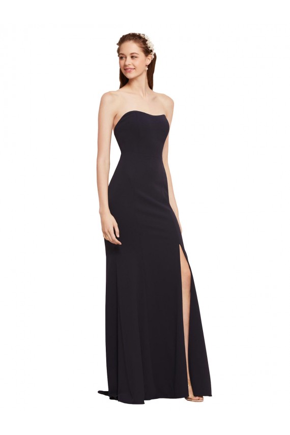 Discount Sleeveless Dark Navy Low Back A-Line Strapless Prom Dress Canada
