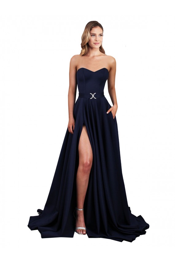 Discount Sleeveless Dark Navy Low Back A-Line Sweetheart Prom Dress Canada
