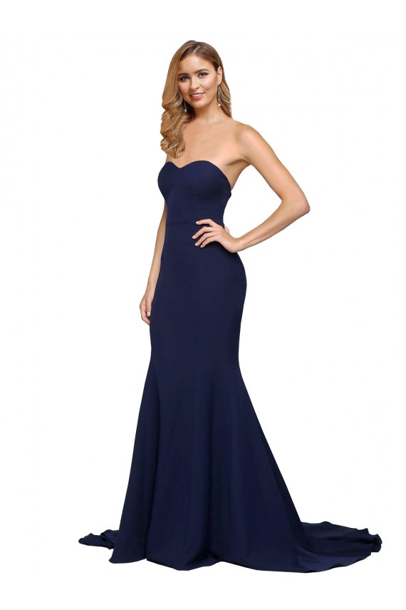 Discount Sleeveless Dark Navy Low Back A-Line Sweetheart Stretch Crepe Prom Dress Canada