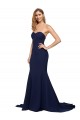Discount Sleeveless Dark Navy Low Back A-Line Sweetheart Stretch Crepe Prom Dress Canada