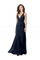 Discount Sleeveless Dark Navy V-Back A-Line High Neck Stretch Crepe Prom Dress Canada