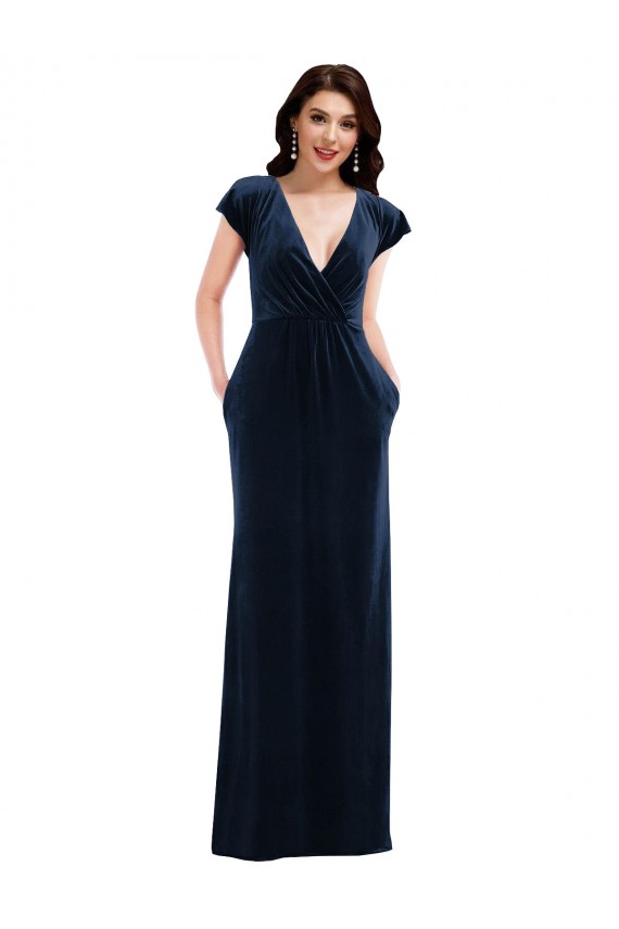 Discount Flutter Sleeves Dark Navy A-Line V-Neck Prom Dress Canada