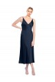 Discount Sleeveless Dark Navy V-Back A-Line Stretch Satin V-Neck Prom Dress Canada