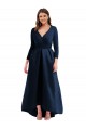 Discount Long Sleeves Dark Navy Ball Gown V-Neck High Low Plus Size Prom Dress Canada