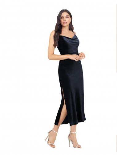 Discount Sleeveless Dark Navy Low Back Column Cowl Neck Prom Dress Canada