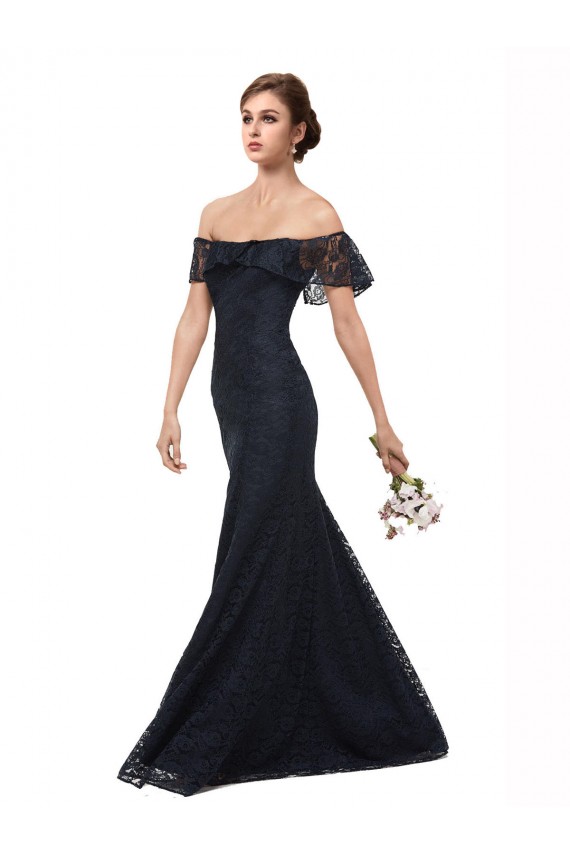 Discount Flutter Sleeves Dark Navy Mermaid Off the Shoulder Prom Dress Canada