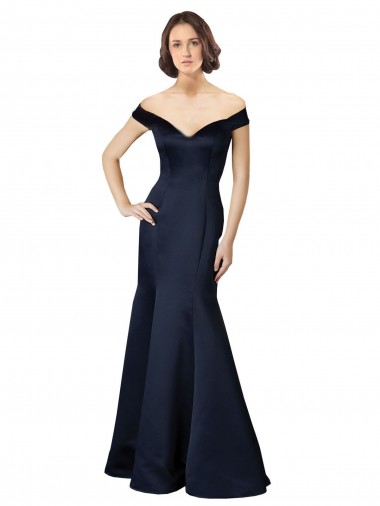 Discount Cap Sleeves Dark Navy Mermaid Off the Shoulder Prom Dress Canada