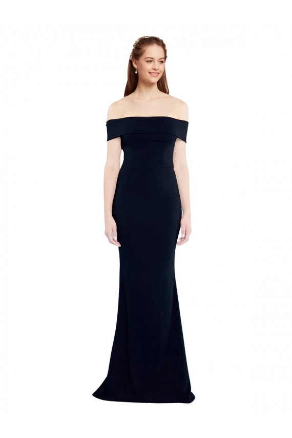 Discount Sleeveless Dark Navy Keyhole Back Mermaid Off the Shoulder Prom Dress Canada
