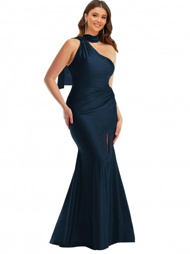 Discount Sleeveless Dark Navy Mermaid One Shoulder Plus Size Formal Prom Dress Canada