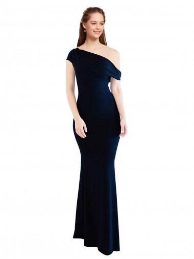 Discount Sleeveless Dark Navy Mermaid One Shoulder Prom Dress Canada